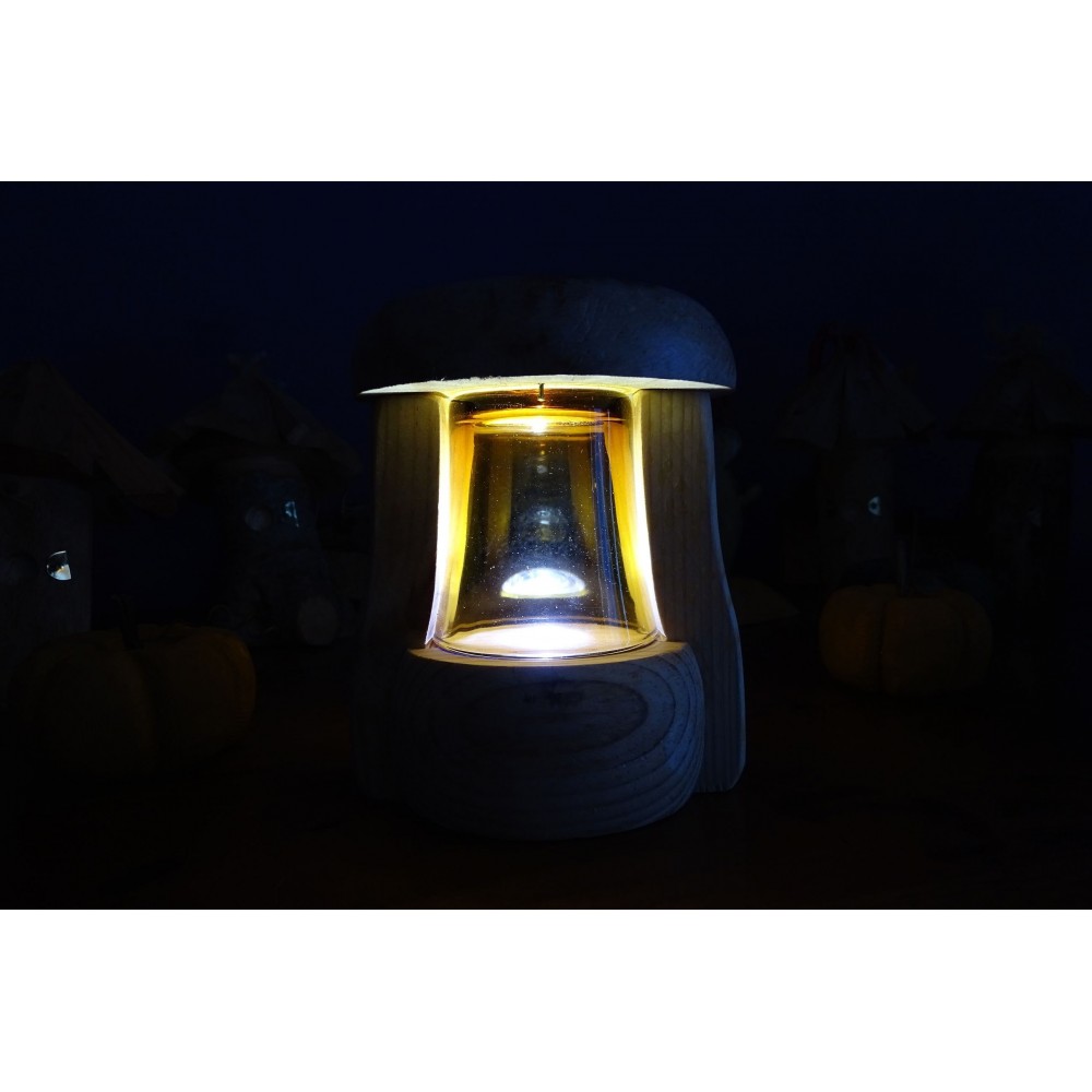 Lanterne LED verre jaune rechargeable sur USB champignon des lutins