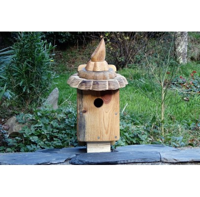 Nichoir en bois recyclés pour oiseaux-accès 32 mm-toit pointu